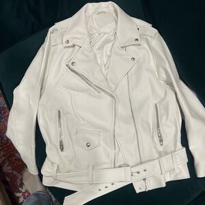 BLANKNYC women's vegan leather moto jacket in white